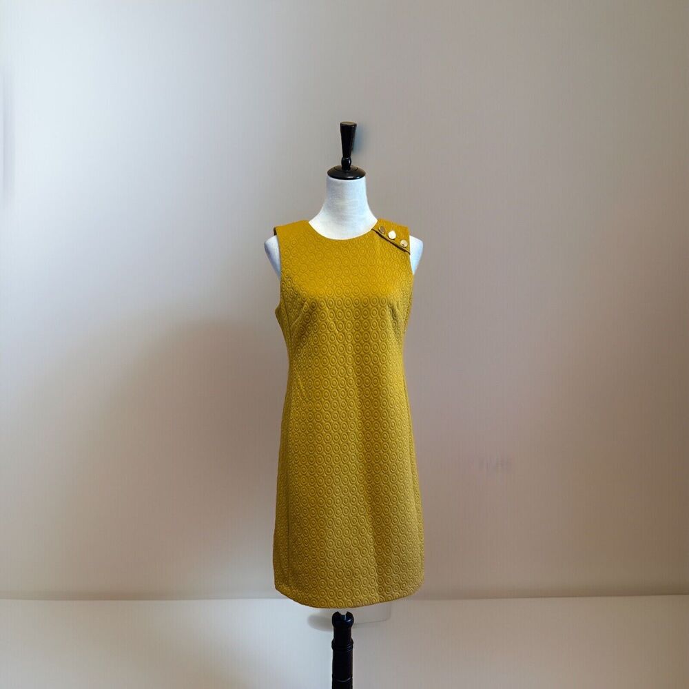Pappagallo Women's Size 2 Yellow Textured Geometric Shift Dress Sleeveless NWT